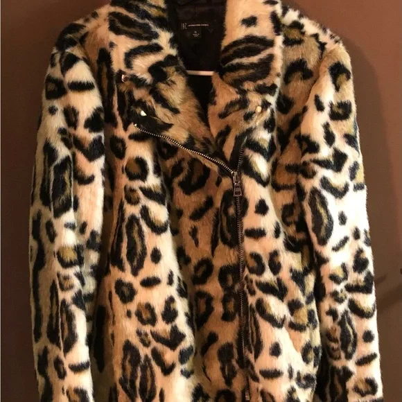 Leopard faux fur Moto Jacket Size XL - Picture 4 of 9